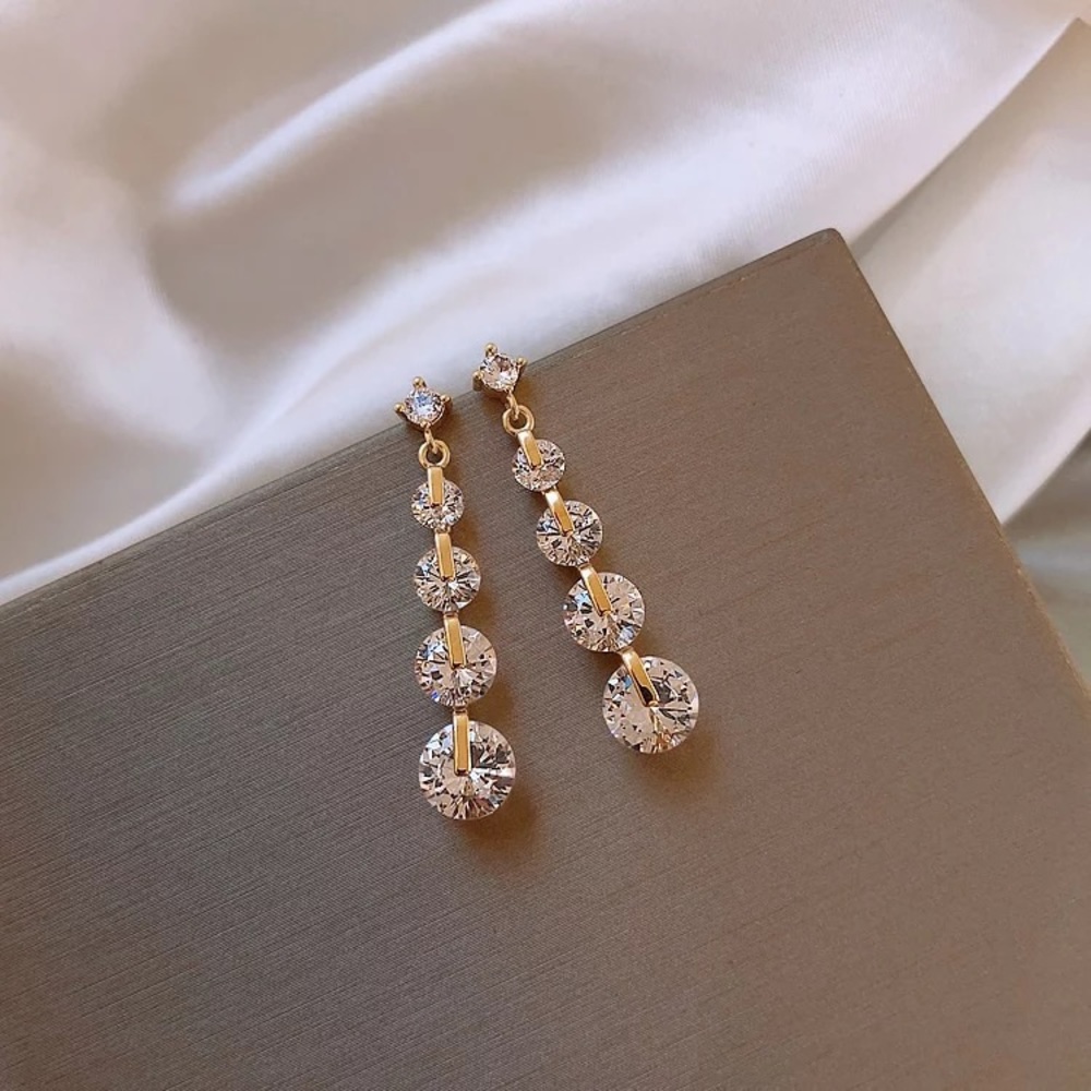 Sterling Silver Elegant Cubic Zirconia Drop Gold Earrings